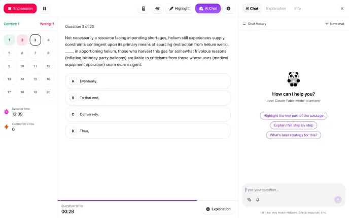 Exam Drills interface