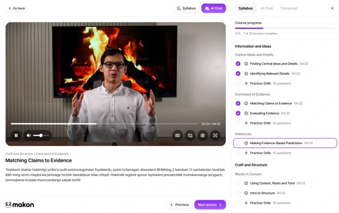 Full SAT Course interface